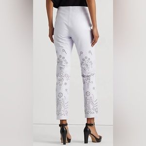 Ralph Lauren Eyelet-Embroidered Leather Ankle Pant White